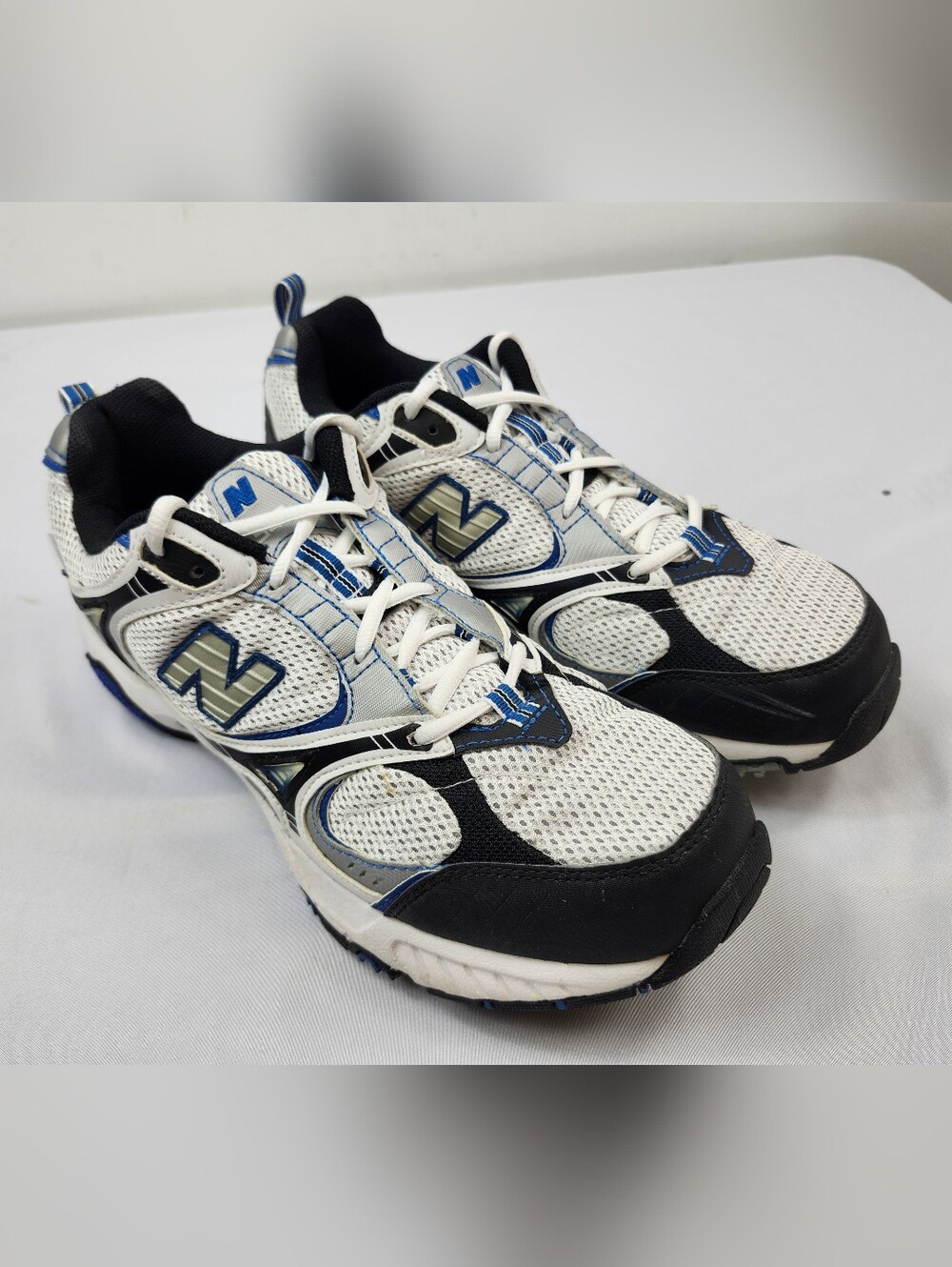 New Balance 540 Mens 13 D White, Black & Blue Mesh Athletic Sneakers Shoes